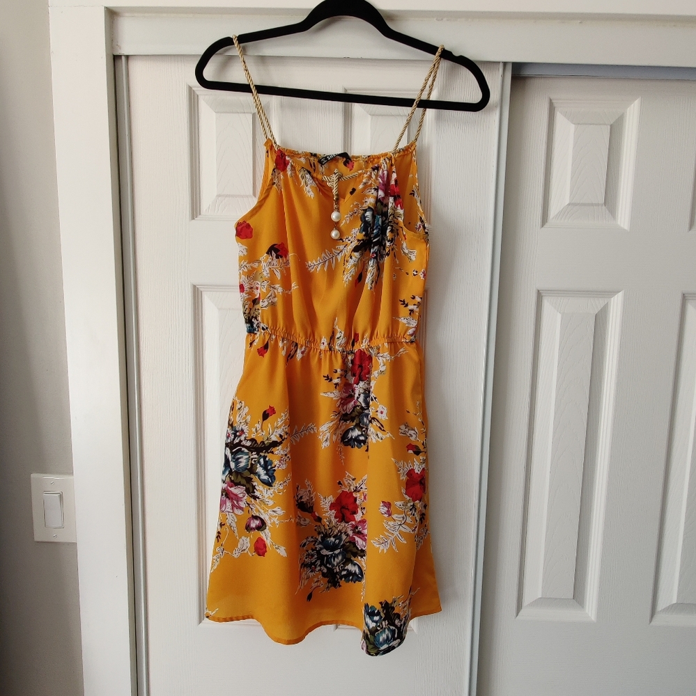 Yellow floral print midi dress